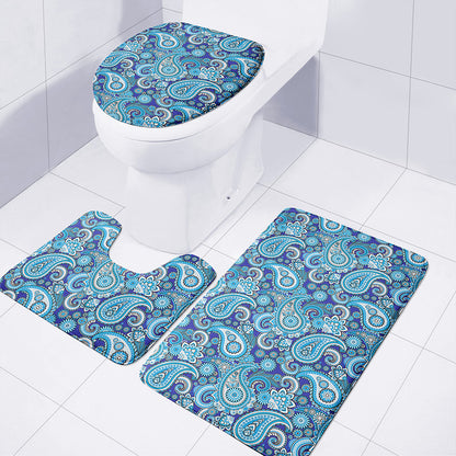 Blue Paisley Pattern Print 3 Piece Bath Mat Set