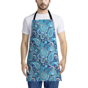 Blue Paisley Pattern Print Apron