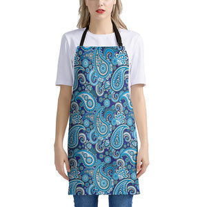 Blue Paisley Pattern Print Apron