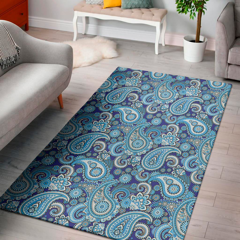 Blue Paisley Pattern Print Area Rug