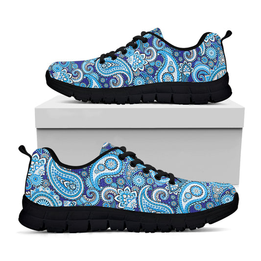 Blue Paisley Pattern Print Black Sneakers