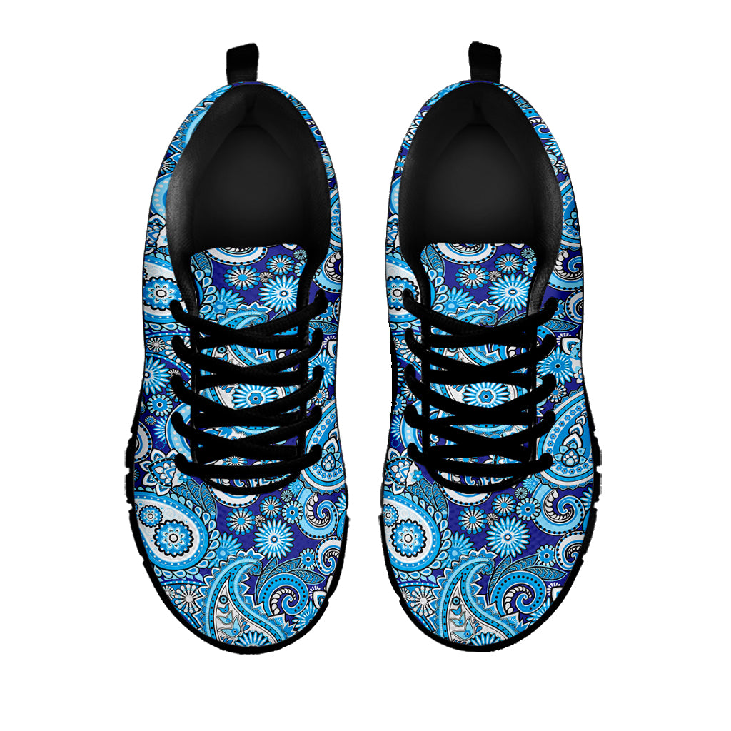 Blue Paisley Pattern Print Black Sneakers