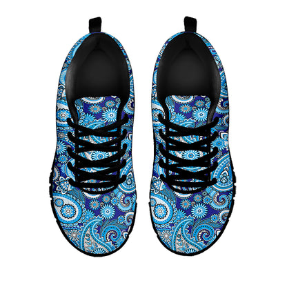 Blue Paisley Pattern Print Black Sneakers