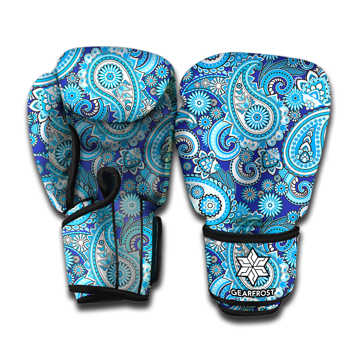 Blue Paisley Pattern Print Boxing Gloves