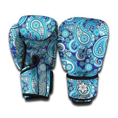 Blue Paisley Pattern Print Boxing Gloves