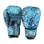 Blue Paisley Pattern Print Boxing Gloves