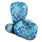 Blue Paisley Pattern Print Boxing Gloves