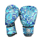 Blue Paisley Pattern Print Boxing Gloves