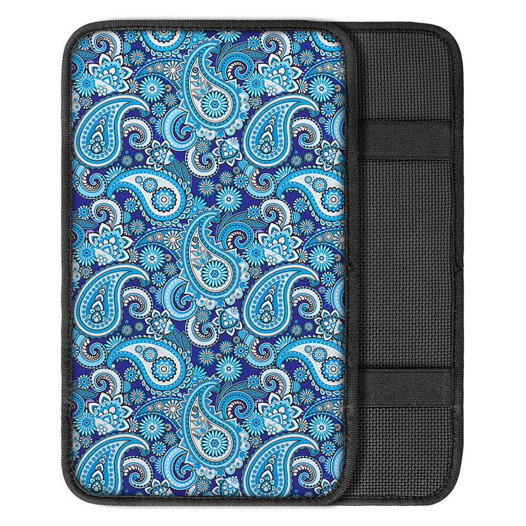 Blue Paisley Pattern Print Car Center Console Cover