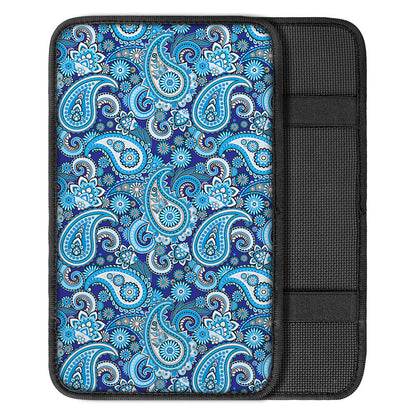 Blue Paisley Pattern Print Car Center Console Cover