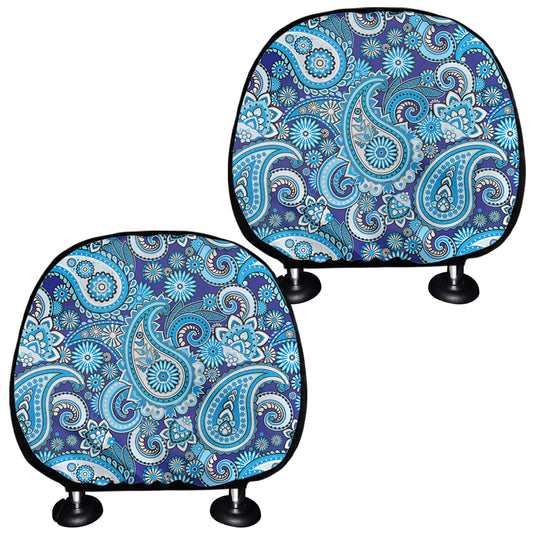 Blue Paisley Pattern Print Car Headrest Covers