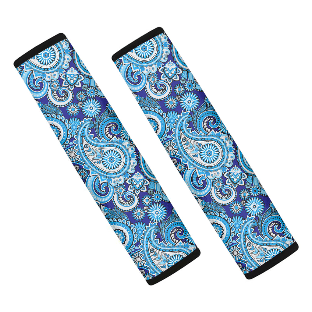Blue Paisley Pattern Print Car Seat Belt Covers