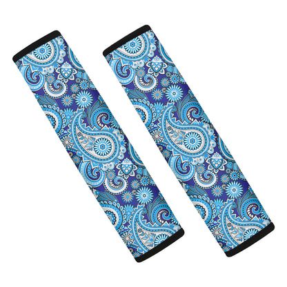 Blue Paisley Pattern Print Car Seat Belt Covers