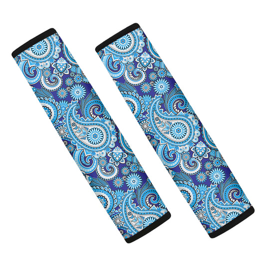 Blue Paisley Pattern Print Car Seat Belt Covers
