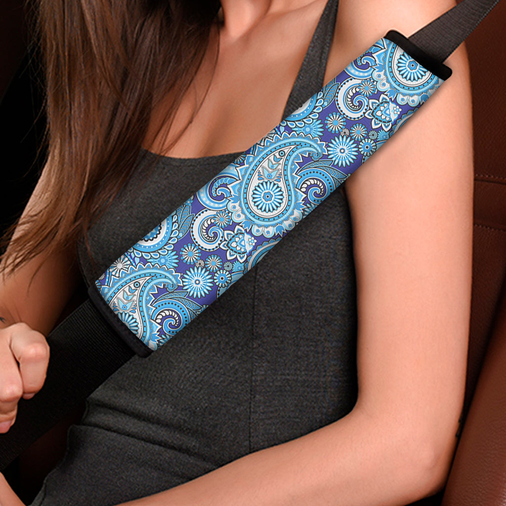 Blue Paisley Pattern Print Car Seat Belt Covers