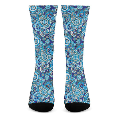 Blue Paisley Pattern Print Crew Socks