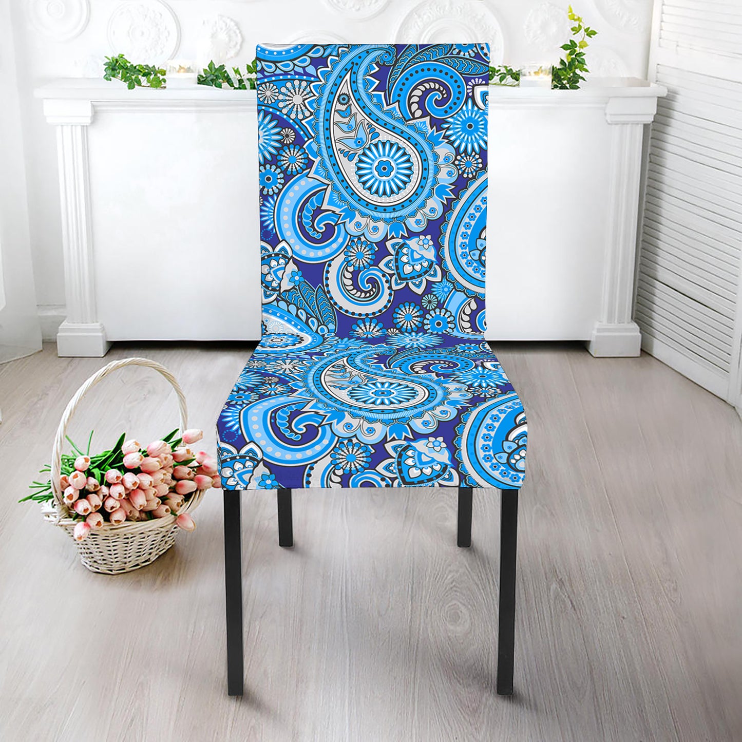 Blue Paisley Pattern Print Dining Chair Slipcover