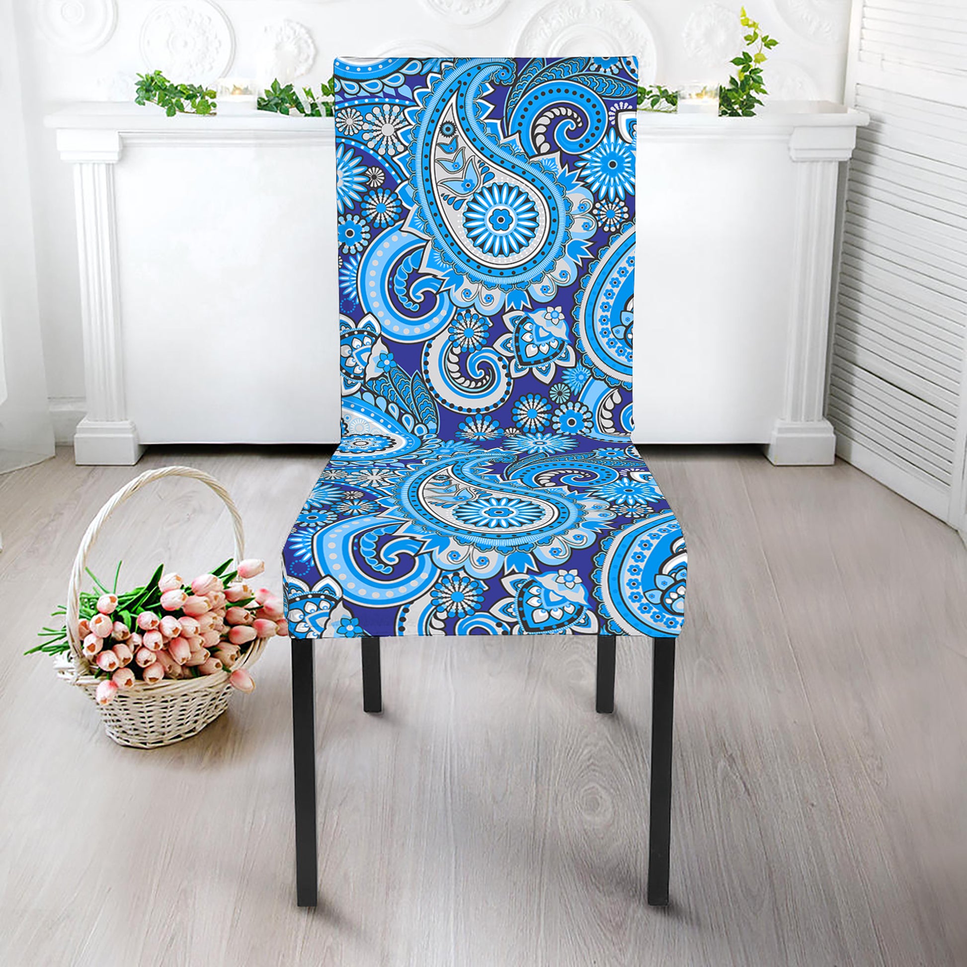 Blue Paisley Pattern Print Dining Chair Slipcover