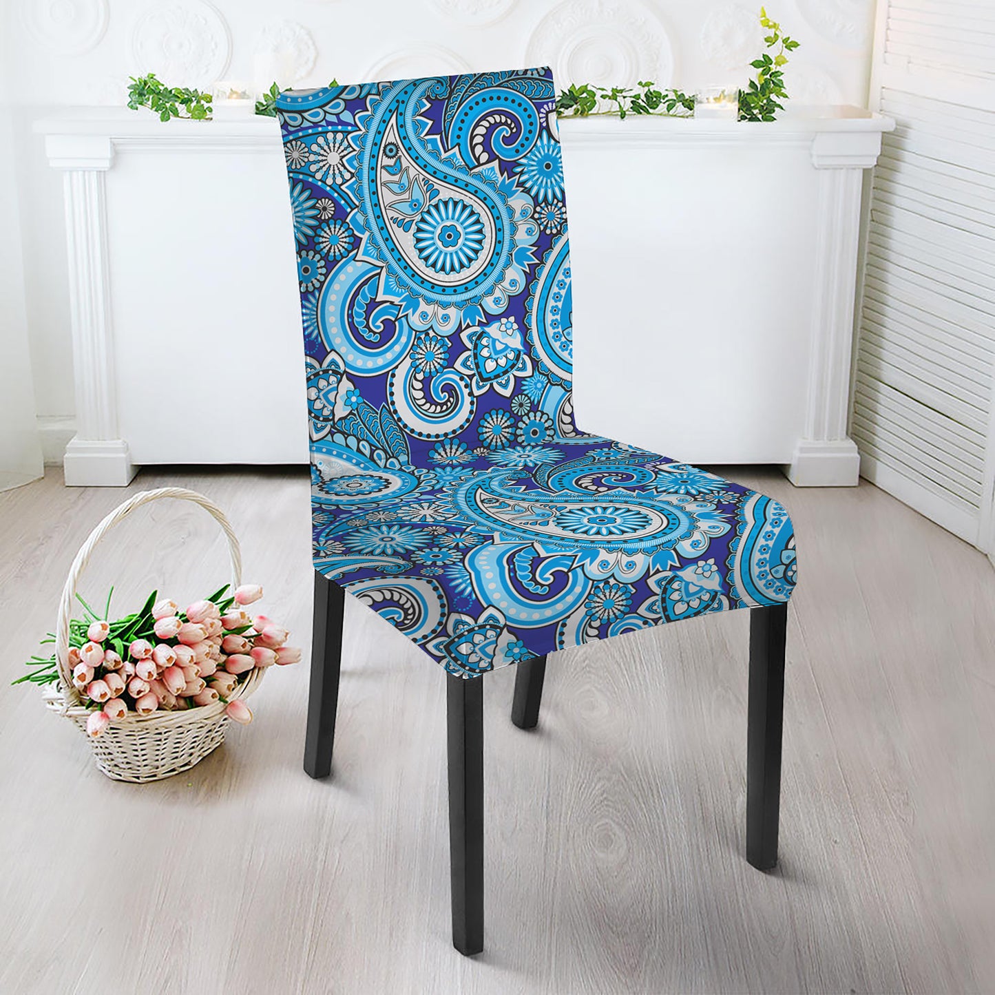 Blue Paisley Pattern Print Dining Chair Slipcover