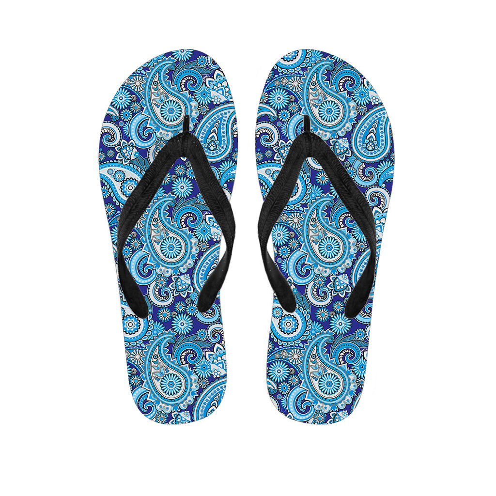 Blue Paisley Pattern Print Flip Flops