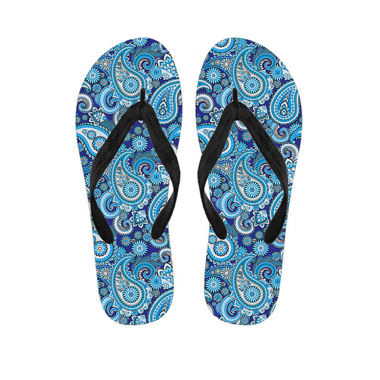 Blue Paisley Pattern Print Flip Flops