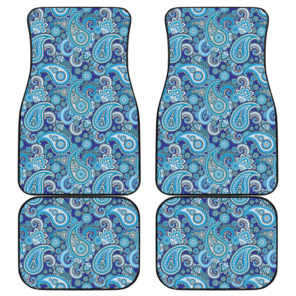 Blue Paisley Pattern Print Front and Back Car Floor Mats