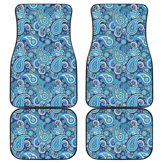 Blue Paisley Pattern Print Front and Back Car Floor Mats