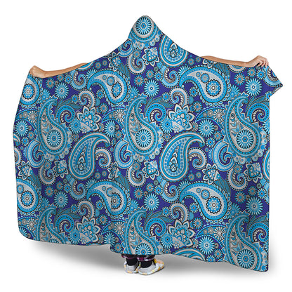 Blue Paisley Pattern Print Hooded Blanket