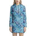 Blue Paisley Pattern Print Pullover Hoodie Dress