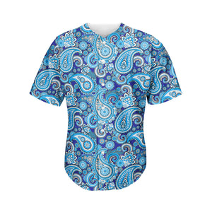 Blue Paisley Pattern Print Men's Baseball Jersey