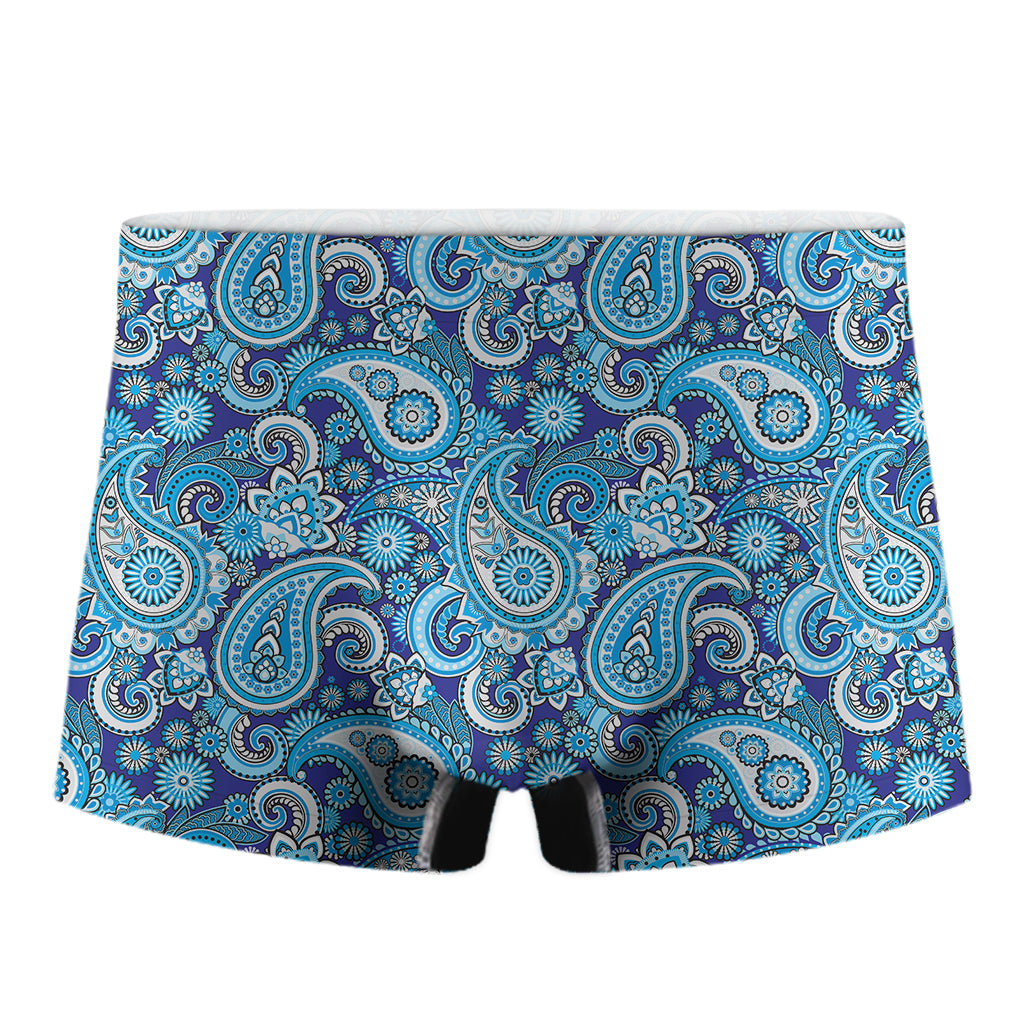 Blue Paisley Pattern Print Men's Boxer Briefs