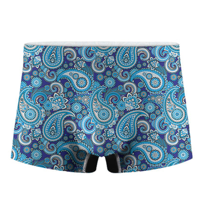 Blue Paisley Pattern Print Men's Boxer Briefs