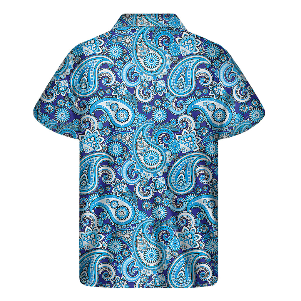 Blue Paisley Pattern Print Men's Short Sleeve Shirt