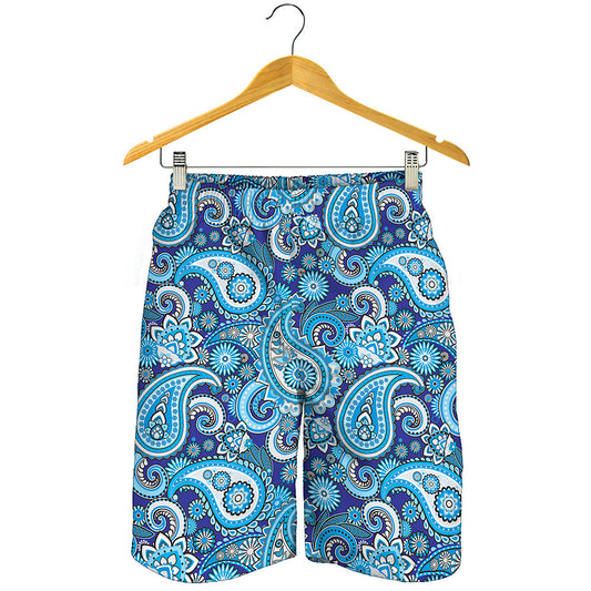 Blue Paisley Pattern Print Men's Shorts