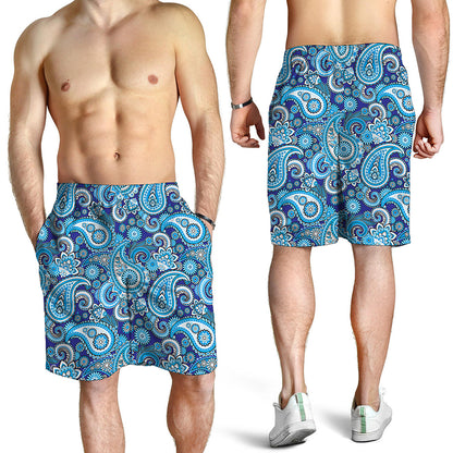 Blue Paisley Pattern Print Men's Shorts