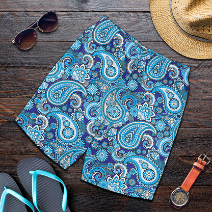 Blue Paisley Pattern Print Men's Shorts