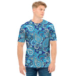 Blue Paisley Pattern Print Men's T-Shirt