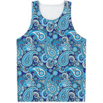 Blue Paisley Pattern Print Men's Tank Top