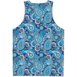 Blue Paisley Pattern Print Men's Tank Top