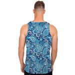 Blue Paisley Pattern Print Men's Tank Top