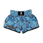 Blue Paisley Pattern Print Muay Thai Boxing Shorts