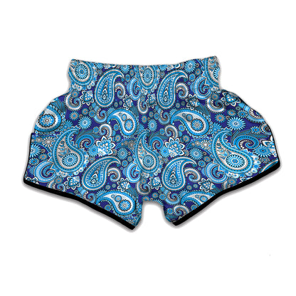 Blue Paisley Pattern Print Muay Thai Boxing Shorts