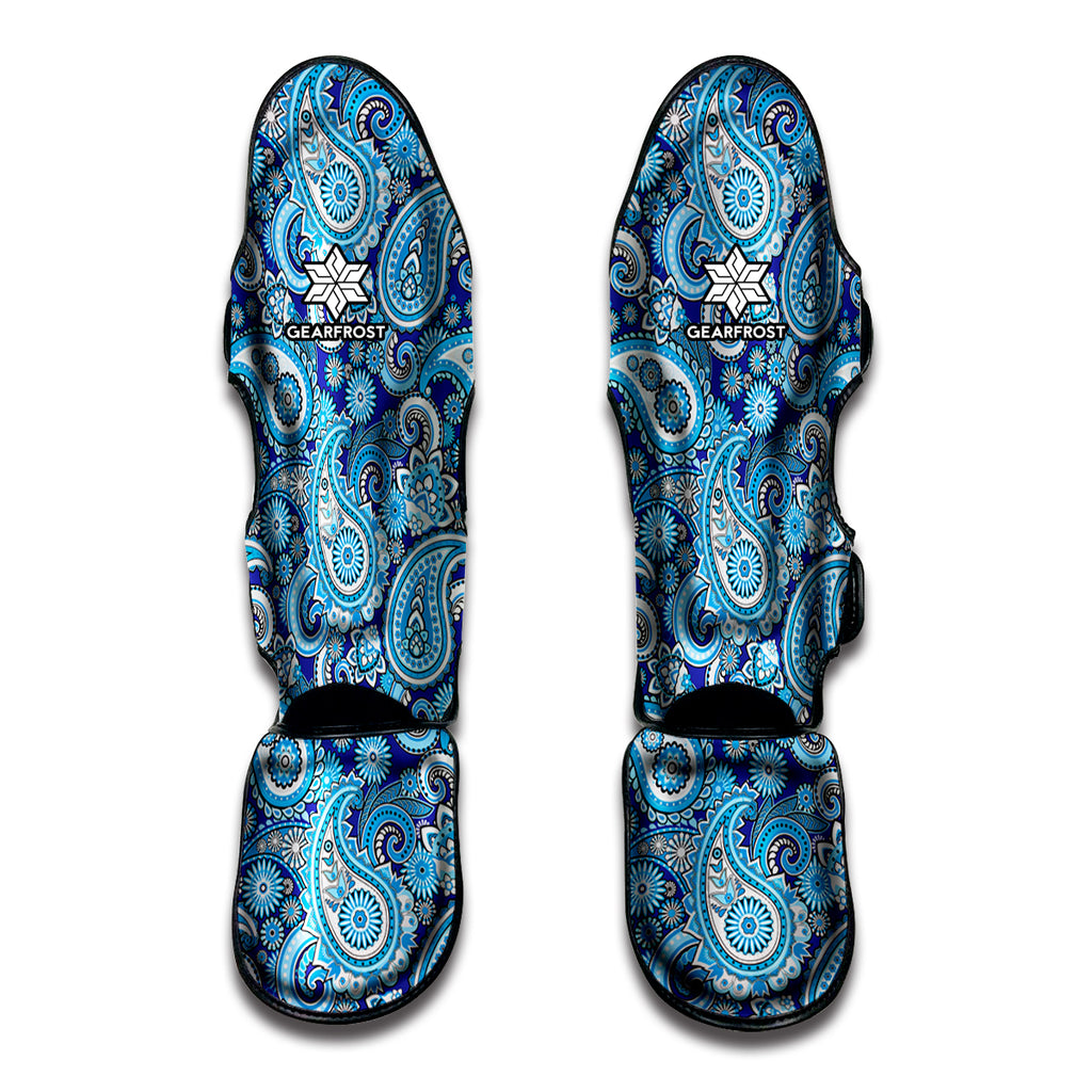 Blue Paisley Pattern Print Muay Thai Shin Guard