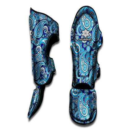 Blue Paisley Pattern Print Muay Thai Shin Guard