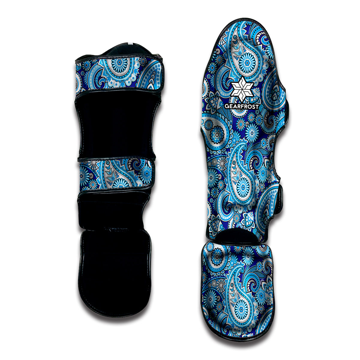 Blue Paisley Pattern Print Muay Thai Shin Guard