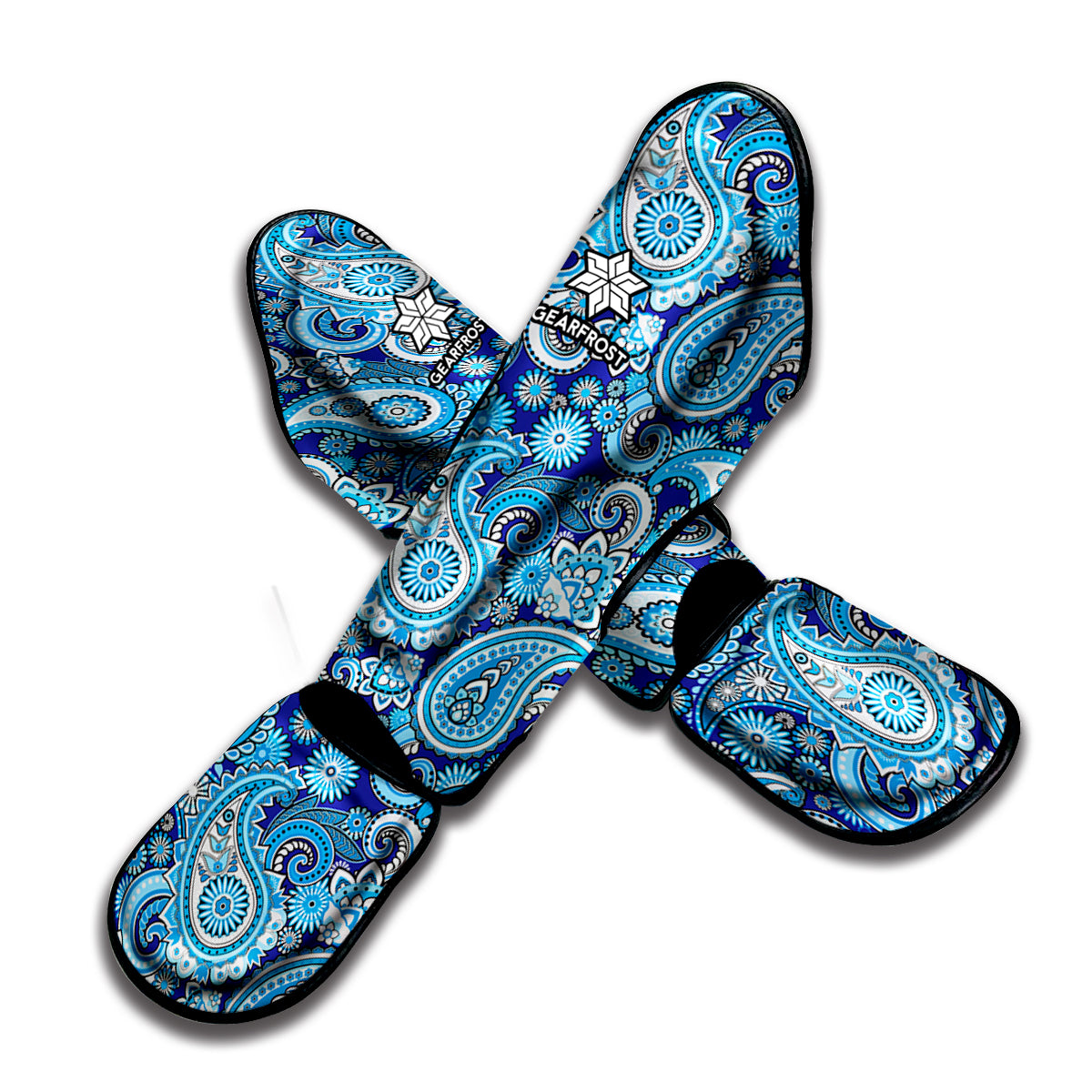 Blue Paisley Pattern Print Muay Thai Shin Guard