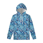 Blue Paisley Pattern Print Pullover Hoodie
