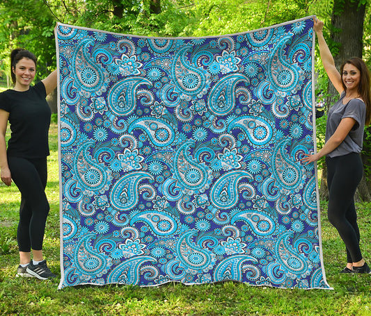 Blue Paisley Pattern Print Quilt