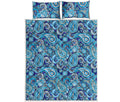 Blue Paisley Pattern Print Quilt Bed Set