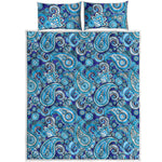 Blue Paisley Pattern Print Quilt Bed Set